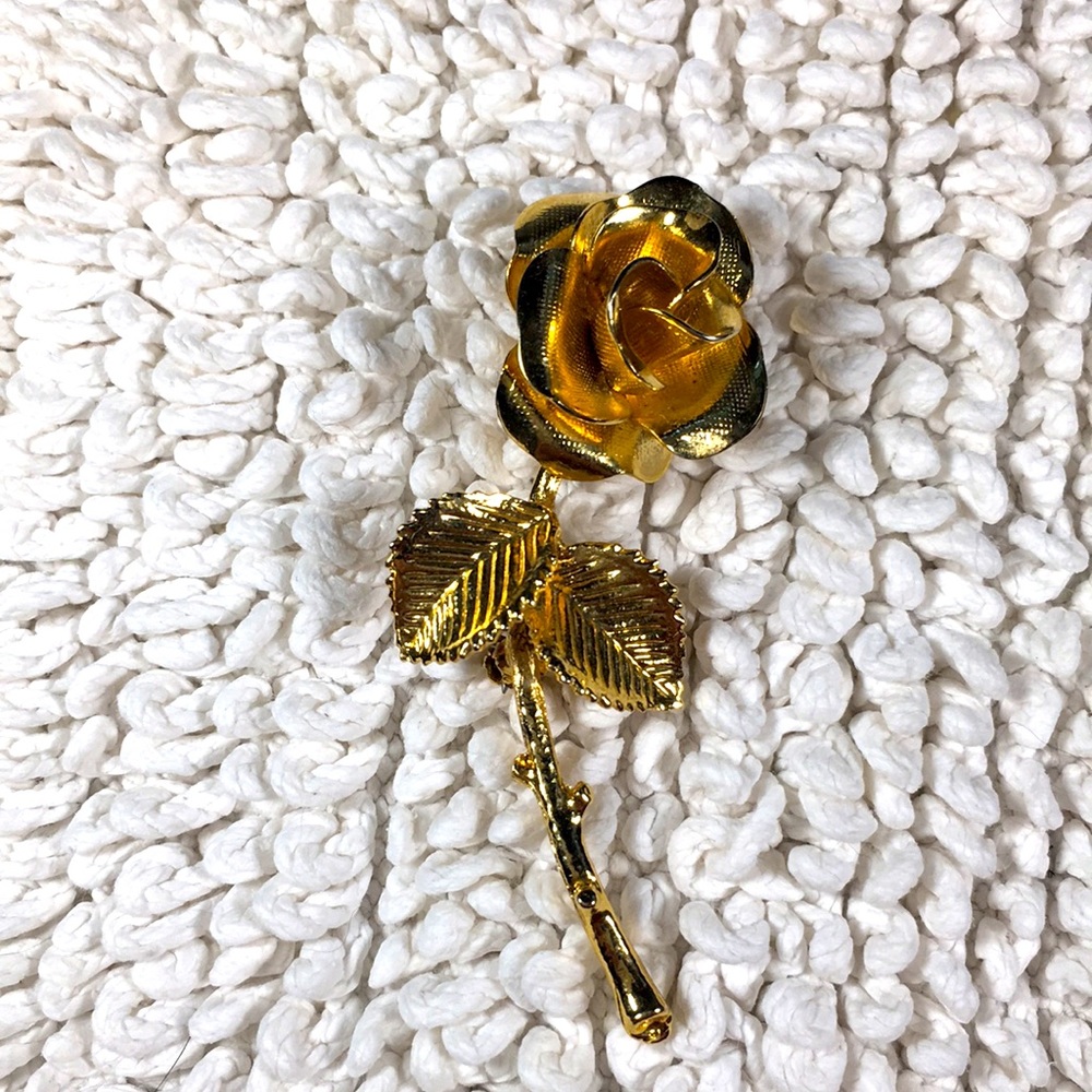 Vintage Long Stem Rose Gold Pin/Brooch or Lapel Pin, Flower, Floral Pin